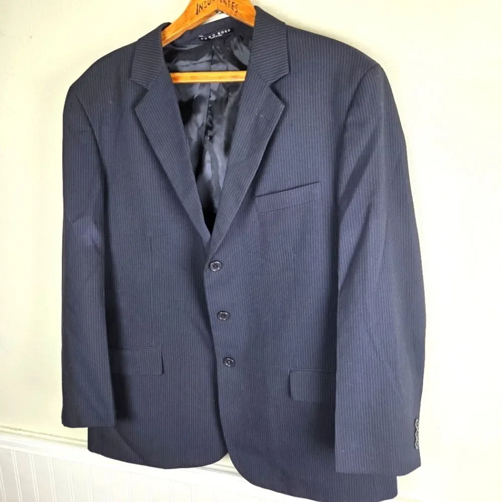 Men's Hugo Boss Classic Three Button Navy Blue Pinstriped Blazer Jacket 44S